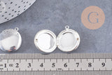 Pendentif locket medaillon zamac argenté 20mm, x2 (G1514)