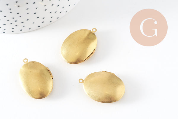 Pendentif locket oval medaillon laiton brut, fournitures créatives, médaillon Vintage, création collier, laiton brut,32mm x 23mm G6668