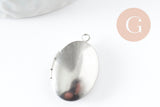 Pendentif locket ovale acier 316 inoxydable platine 24mm, x1 (G9450)