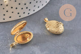 Pendentif locket ovale laiton doré 18K étoiles zircons 17mm, x1 (G10978)