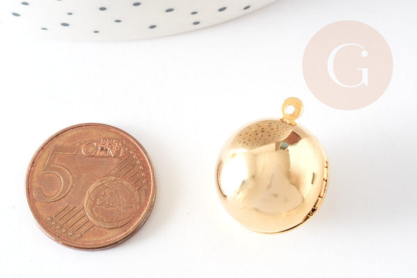Pendentif locket rond boule doré 16K 18mm, médaillon photo,pendentif locket doré, x1 G9008