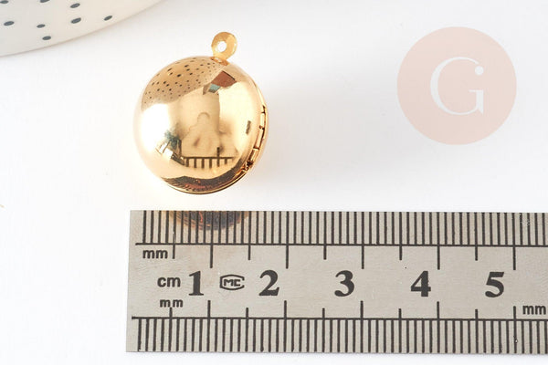 Pendentif locket rond boule doré 16K 18mm, médaillon photo,pendentif locket doré, x1 G9008