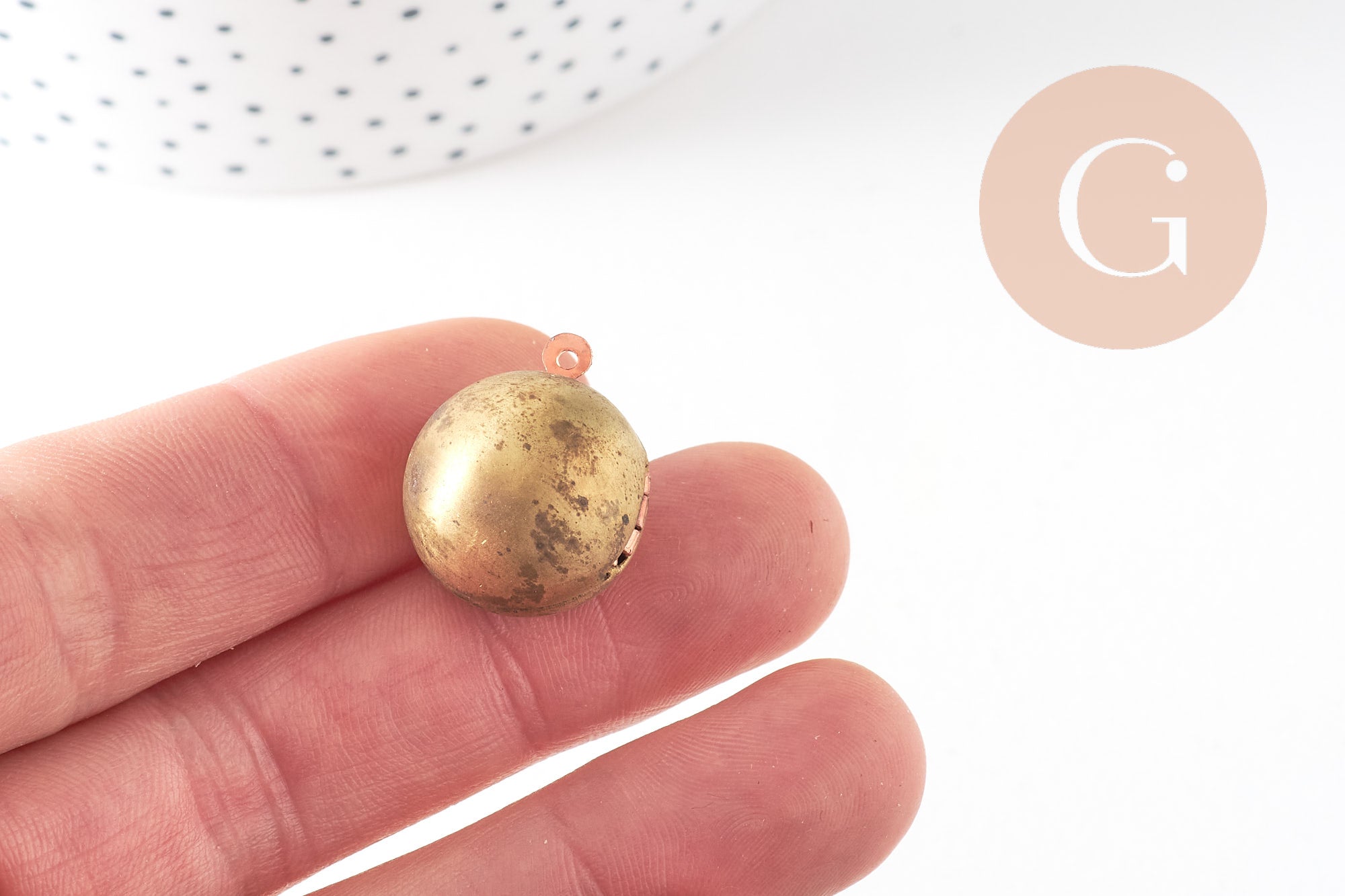 Pendentif locket rond boule laiton brut 18mm, médaillon Vintage, Pendentif laiton brut, x 2 (G2569)
