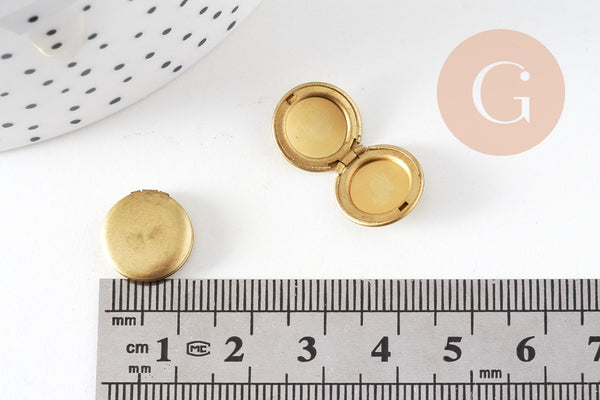 Pendentif locket rond laiton brut, fournitures créatives, médaillon Vintage,création collier, fournitures laiton brut,12mm,sans anneau-G2007