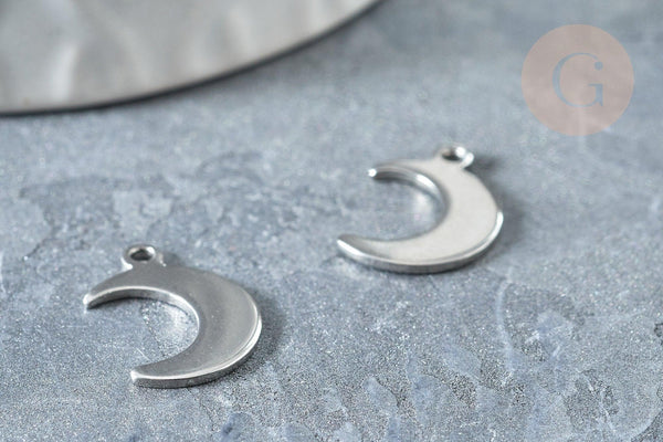 Pendentif lune acier 201 inoxydable argenté 15.5mm, création bijoux acier inoxydable x5 G7619