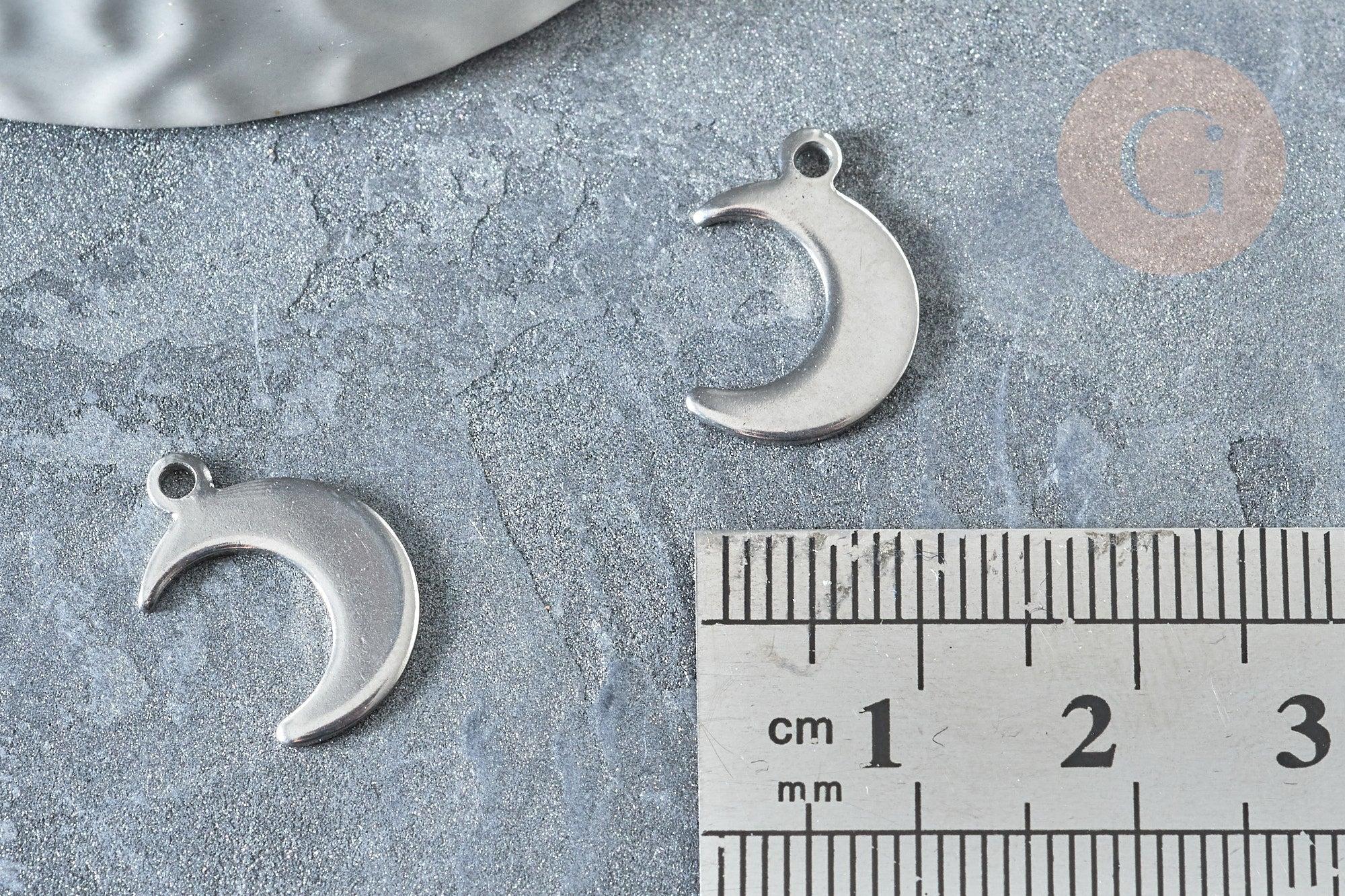 Pendentif lune acier 201 inoxydable argenté 15.5mm, création bijoux acier inoxydable x5 G7619