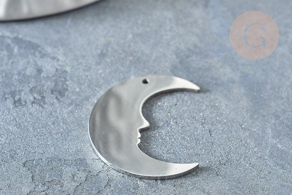 Pendentif lune acier 201 inoxydable platine 24mm, x1 G7603