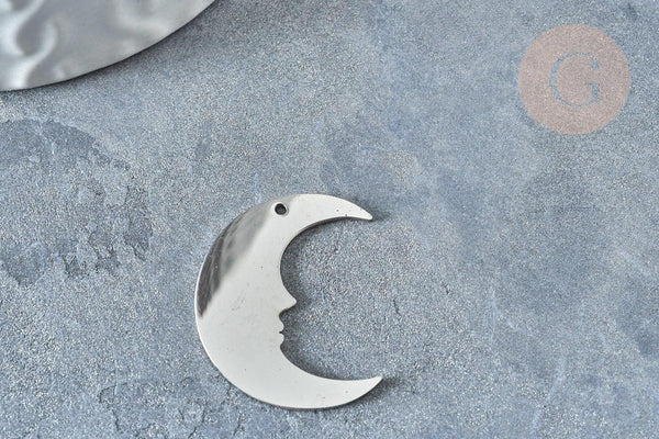 Pendentif lune acier 201 inoxydable platine 24mm, x1 G7603