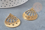 Pendentif lune et étoiles acier doré 39.5mm, breloque doré, acier inoxydable doré, pendentif sans nickel, création bijoux, x1, G6143