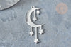 Pendentif lune et étoiles argenté acier 304 inoxydable 41.5mm, x1 (G7664)