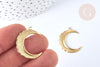 Pendentif lune étoiles laiton brut 27mm, fournitures bijoux laiton brut, x2 (G6915)