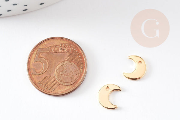 Pendentif lune laiton doré 18k,perle lune, creation bijoux,Pendentif Lune, Pendentif doré,pendentif lune,9mm, x2 G0863