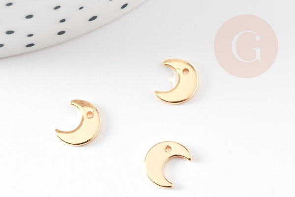 Pendentif lune laiton doré 18k,perle lune, creation bijoux,Pendentif Lune, Pendentif doré,pendentif lune,9mm, x2 G0863