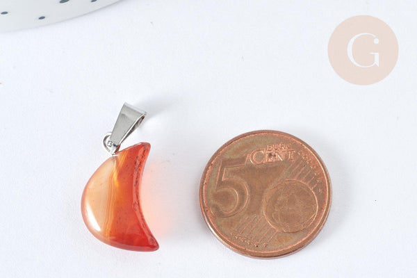 Pendentif lune pierre naturelle support laiton platine 21~24mm, pendentif lune bijou pierre naturelle, x1 G(7957)