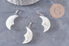 Pendentif lune visage nacre blanche naturelle laiton platine 22-28mm, création bijoux coquillage blanc, x1 (G9917)