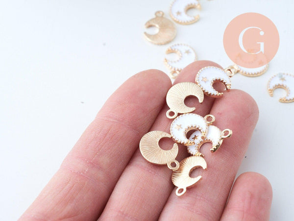 Pendentif lune zamac doré émail blanc 16mm, x5 (G6092)