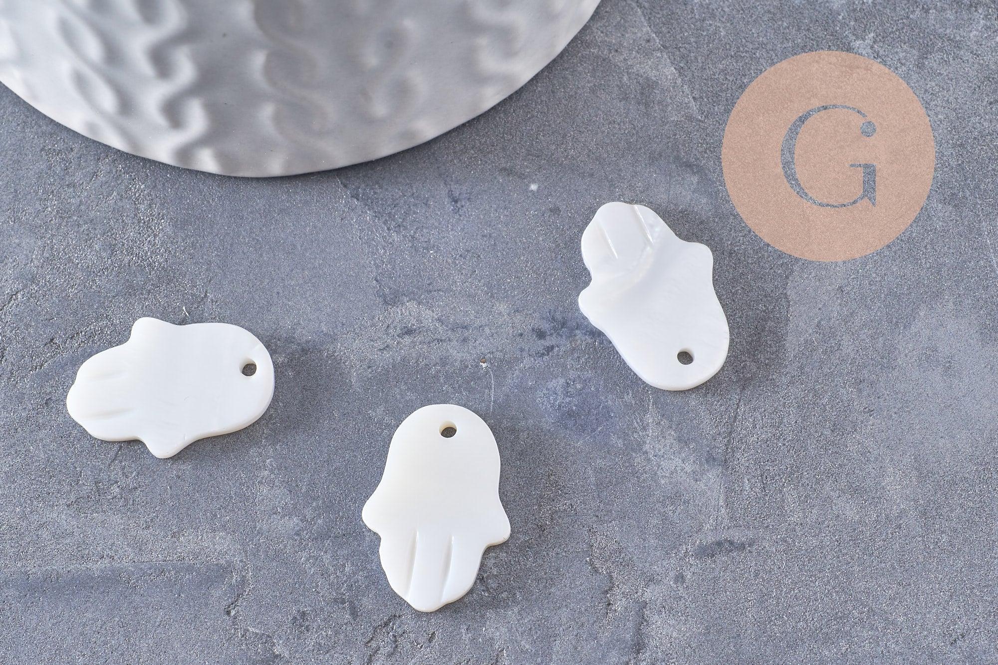 Pendentif main hamsa nacre blanche naturelle 20mm, x1 (G9933)