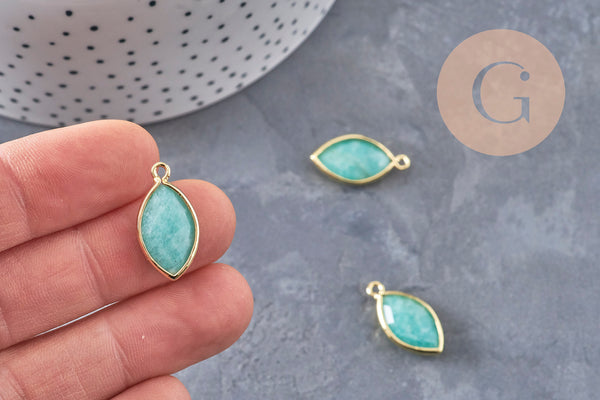 Pendentif marquise amazonite naturelle laiton doré 22mm, x1 (G10980)
