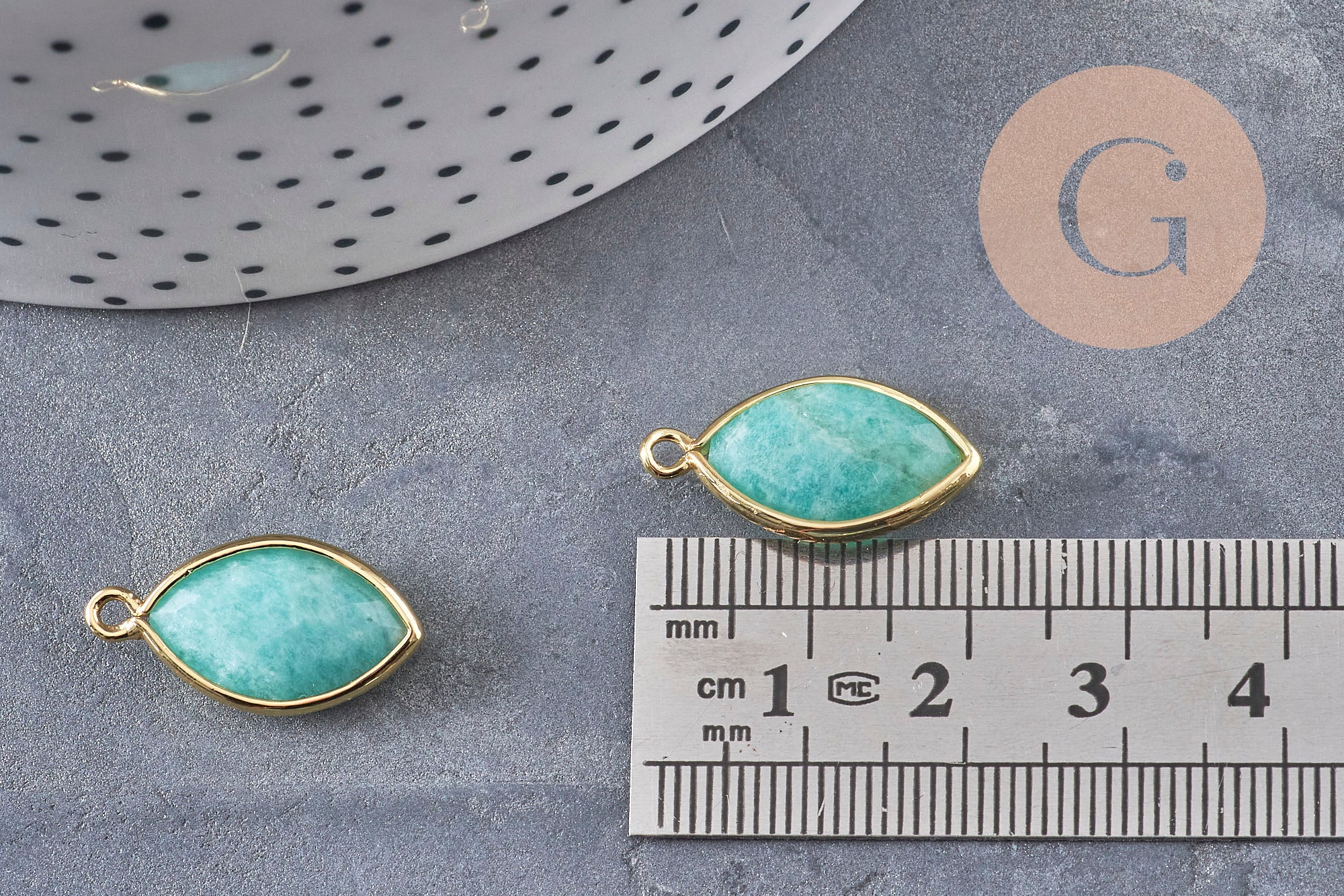 Pendentif marquise amazonite naturelle laiton doré 22mm, x1 (G10980)