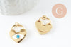 Pendentif médaille Cadenas coeur oeil émail blanc laiton doré 16K,pendentif laiton amour pour création bijoux,20mm, x1 (G4674)