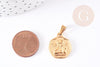 Pendentif médaille ange acier 304 inoxydable doré 20.5mm, pendentif doré sans nickel, x1 - (G2664)