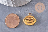 Pendentif médaille bouche ZAMAC doré,1.8cm, x 5 (G0630)