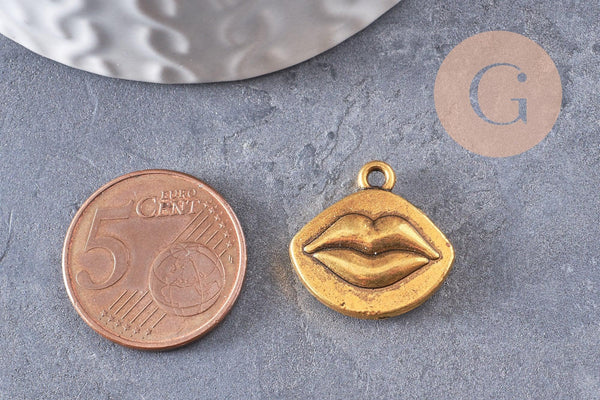 Pendentif médaille bouche ZAMAC doré,1.8cm, x 5 (G0630)