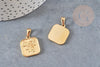 Pendentif médaille carré rose acier 304 inoxydable doré 20.5mm, création bijoux médaille or x1 (G4551)