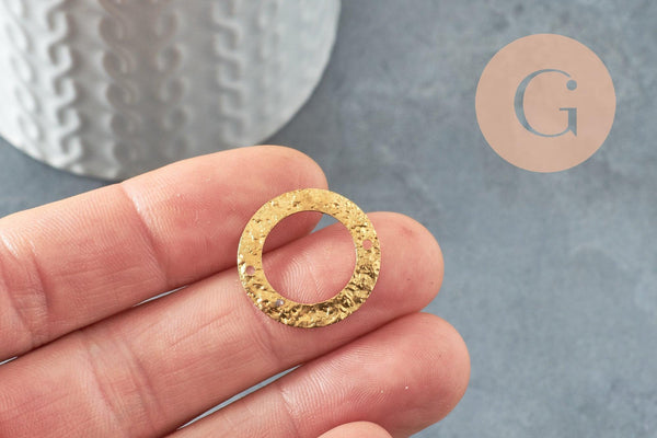 Pendentif médaille cercle martelée laiton brut, apprêt doré, sans nickel,médaille dorée, médaille ronde,21mm, X2 (G1839)