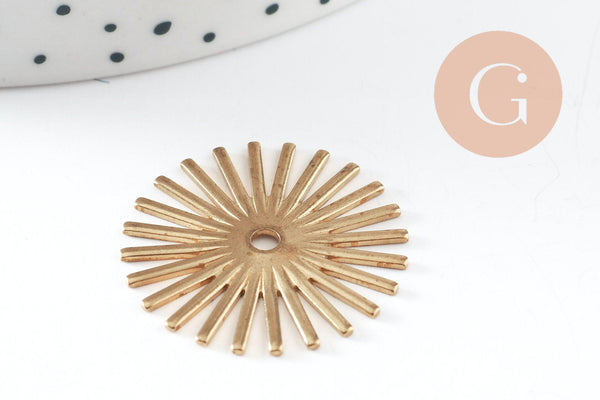 Pendentif médaille cerle soleil laiton brut, apprêt doré, sans nickel,médaille dorée,laiton brut, médaille ronde,25mm, x2 (G1247)