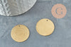 Pendentif médaille cerle texturée laiton brut 25mm, bijoux laiton brut x2 (G1226)