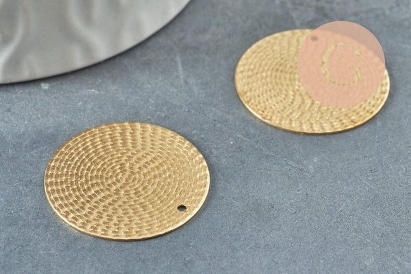 Pendentif médaille cerle texturée laiton brut 25mm, bijoux laiton brut x2 (G1226)
