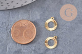 Pendentif médaille cerle texturée laiton brut, apprêt doré, sans nickel,médaille dorée, médaille ronde,10mm, x5 (G2826)