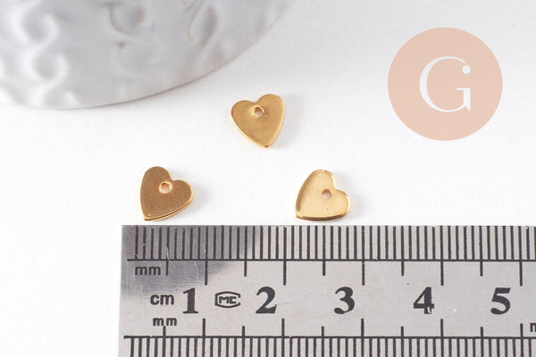 Pendentif médaille coeur acier 304 inoxydable doré 7mm, pendentif acier doré sans nickel, x10 G3465