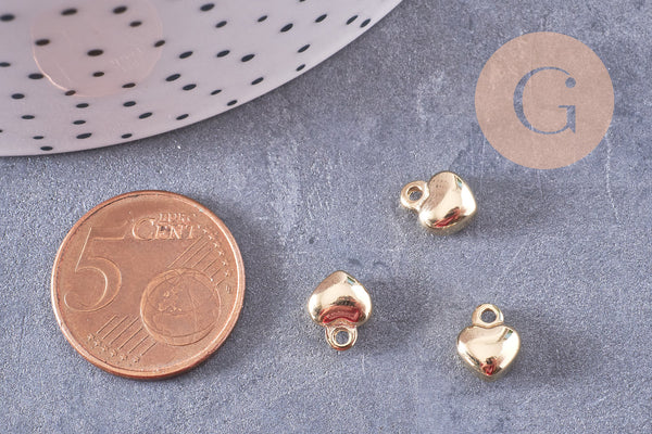 Pendentif médaille coeur acier 304 inoxydable doré 9mm, x2 (G4917)