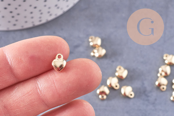 Pendentif médaille coeur acier 304 inoxydable doré 9mm, x2 (G4917)