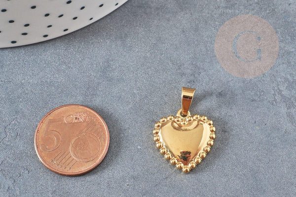 Pendentif médaille coeur acier 304 inoxydable doré à graver 19mm, x1 (G2913)