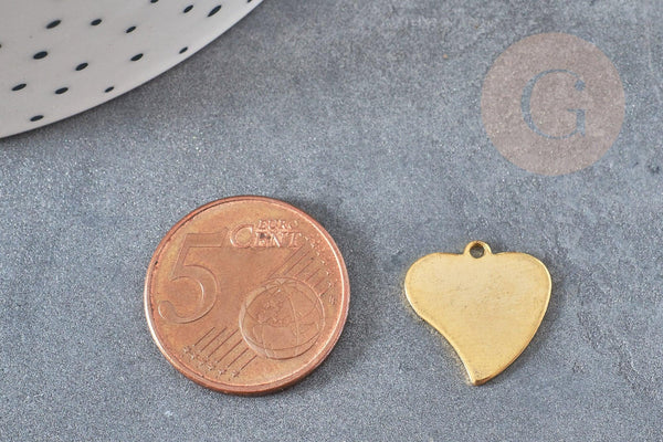 Pendentif médaille coeur acier doré 15.5mm, x1 (G4923)