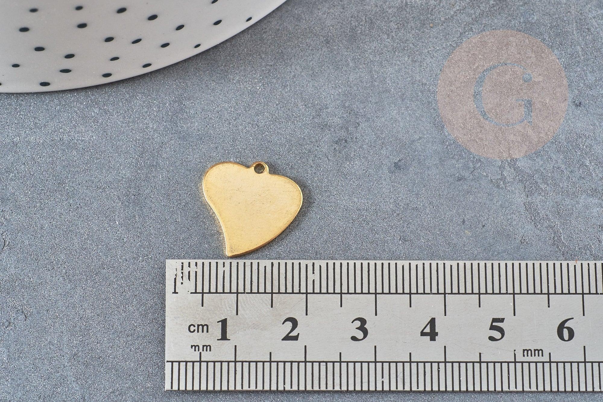 Pendentif médaille coeur acier doré 15.5mm, x1 (G4923)