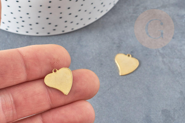 Pendentif médaille coeur acier doré 15.5mm, x1 (G4923)