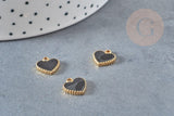 Pendentif médaille coeur acier doré émail noir, pendentif acier doré,sans nickel,médaille acier,11mm x1 G4885