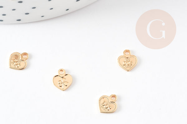 Pendentif médaille coeur "dos pesos" laiton doré 18k 8mm sans nickel,création bijoux,pendentif amour, x1 G5844