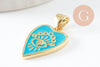 Pendentif médaille coeur émail vert laiton doré 18K , pendentif laiton amour pour création bijoux,18.5mm, x1 (G5318)