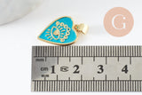 Pendentif médaille coeur émail vert laiton doré 18K , pendentif laiton amour pour création bijoux,18.5mm, x1 (G5318)