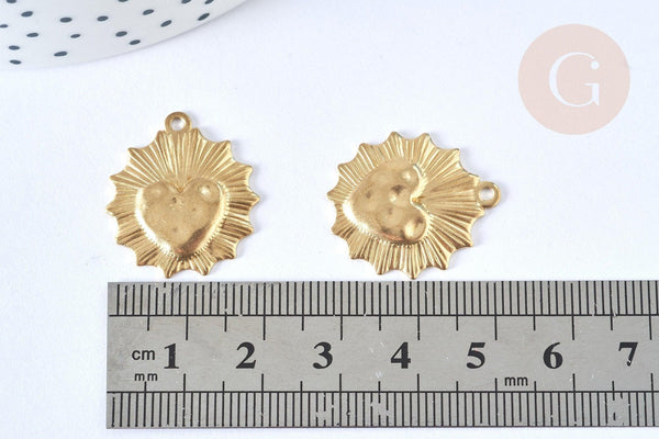 Pendentif médaille coeur laiton brut 23x20mm, x2 (G6924)