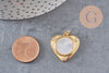 Pendentif médaille coeur nacre naturelle laiton doré 23mm sans nickel, x1 (G8838)