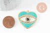 Pendentif médaille coeur oeil protecteur émail laiton doré zircons 34mm, x1 (G4293)