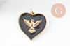 Pendentif médaille coeur oiseau émail laiton doré 18K pendentif laiton coeur,sans nickel,22.5mm, x1 (G4273)