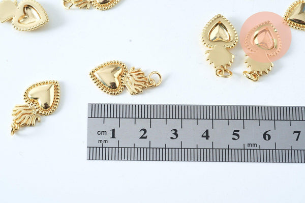 Pendentif médaille coeur sacré laiton doré 22mm, x1 (G6181)