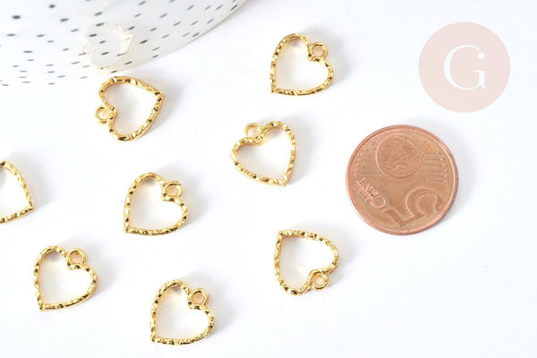 Pendentif médaille coeur zamac doré 14mm, pendentif doré sans nickel pour la création bijoux,médaille or, x1 G8180